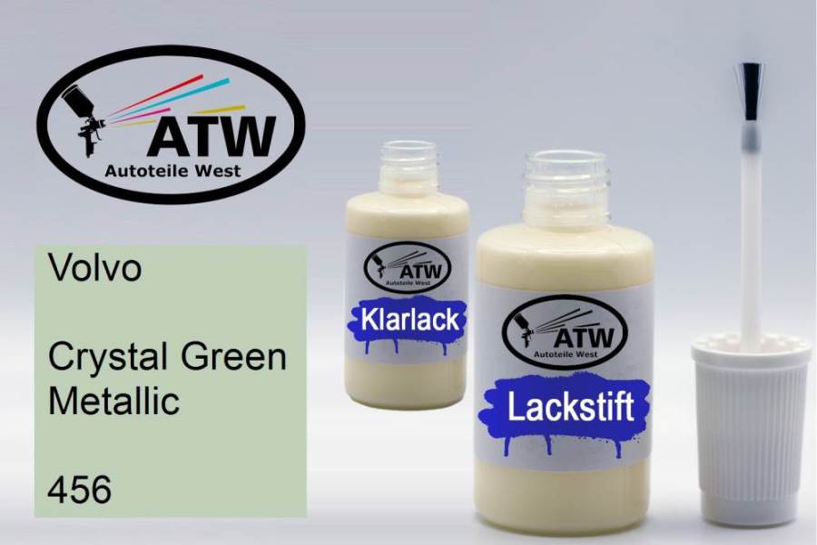 Volvo, Crystal Green Metallic, 456: 20ml Lackstift + 20ml Klarlack - Set, von ATW Autoteile West.